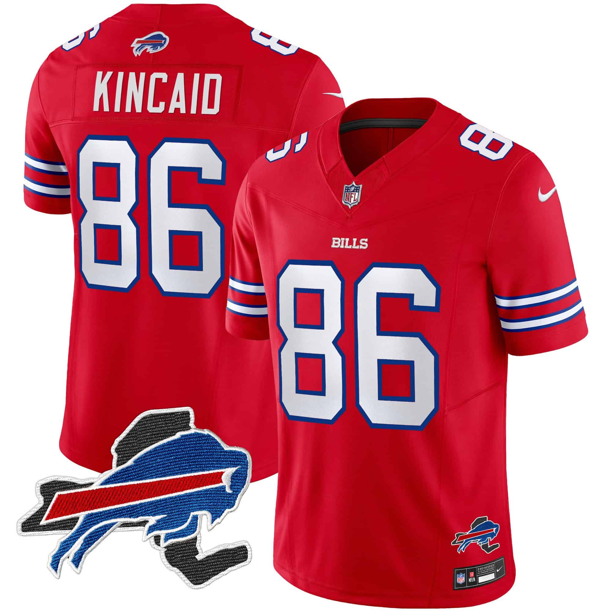 Men’s Bills New York Patch Vapor Limited Jersey – All Stitched – Red – Dalton Kincaid