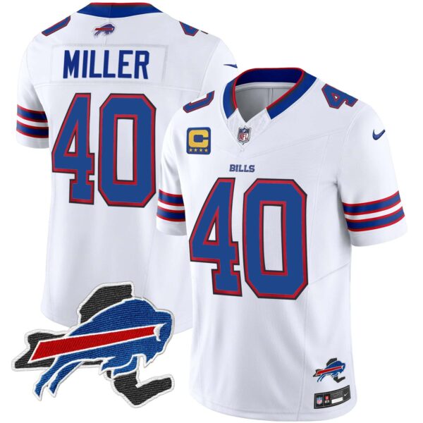 Men’s Bills New York Patch Vapor Limited Jersey – All Stitched – White – Von Miller