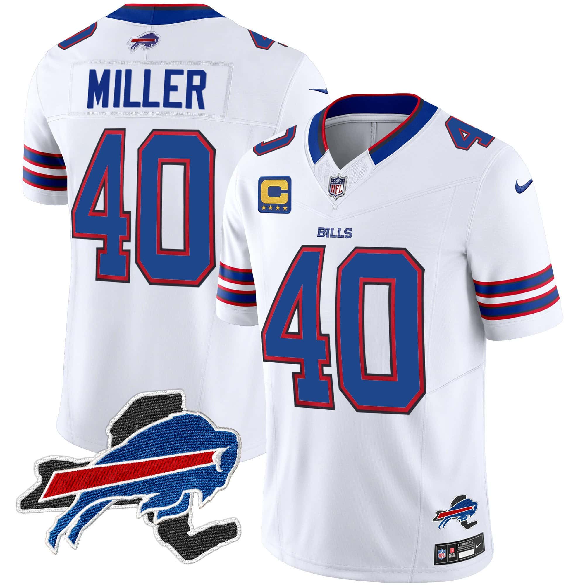 Men’s Bills New York Patch Vapor Limited Jersey – All Stitched – White – Von Miller