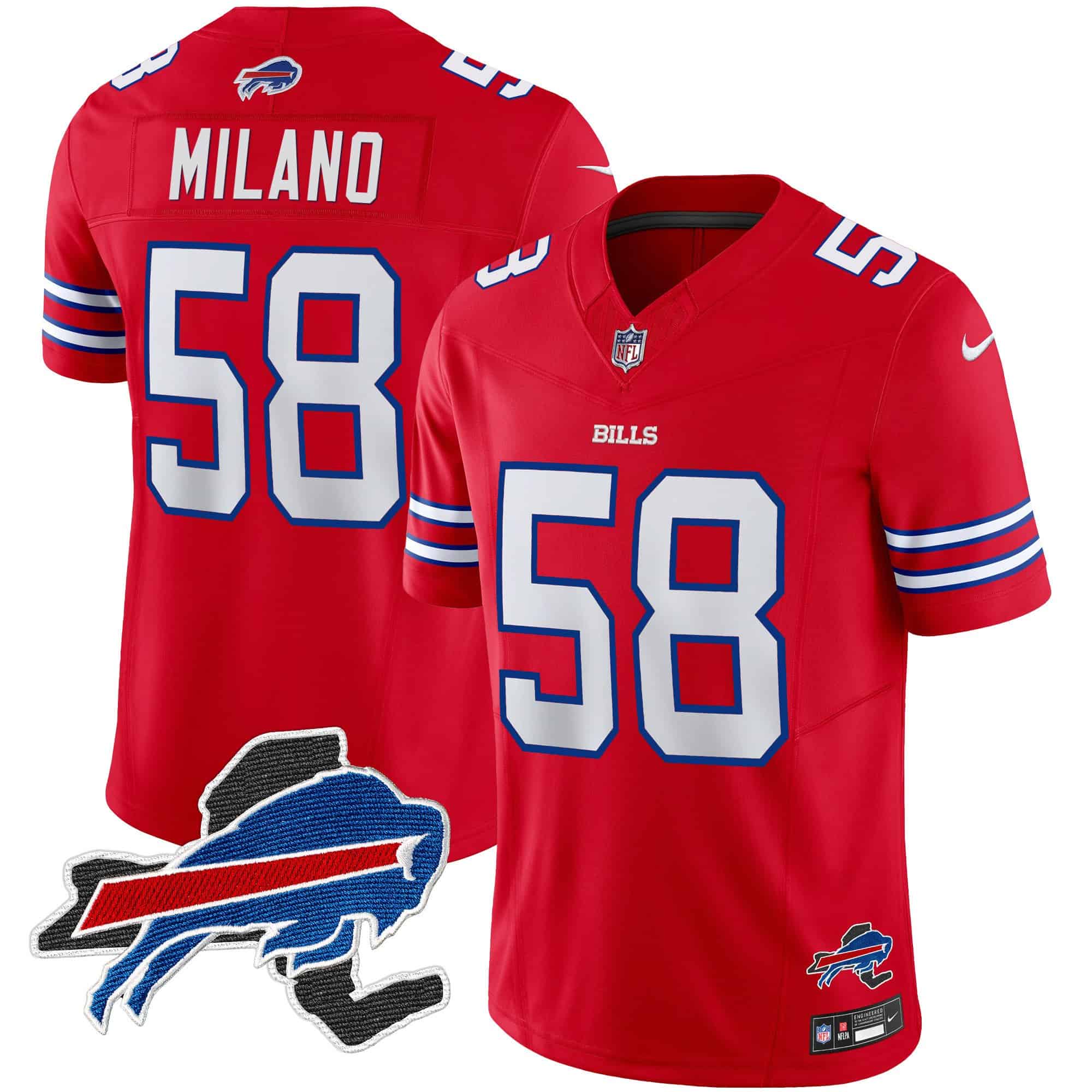 Men’s Bills New York Patch Vapor Limited Jersey – All Stitched – Red – Matt Milano