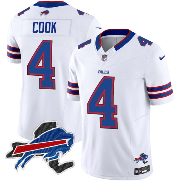 Men’s Bills New York Patch Vapor Limited Jersey – All Stitched – White – James Cook