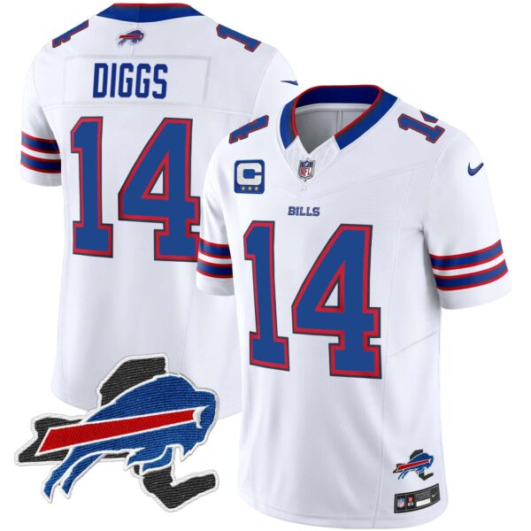 Men’s Bills New York Patch Vapor Limited Jersey – All Stitched – White – Stefon Diggs
