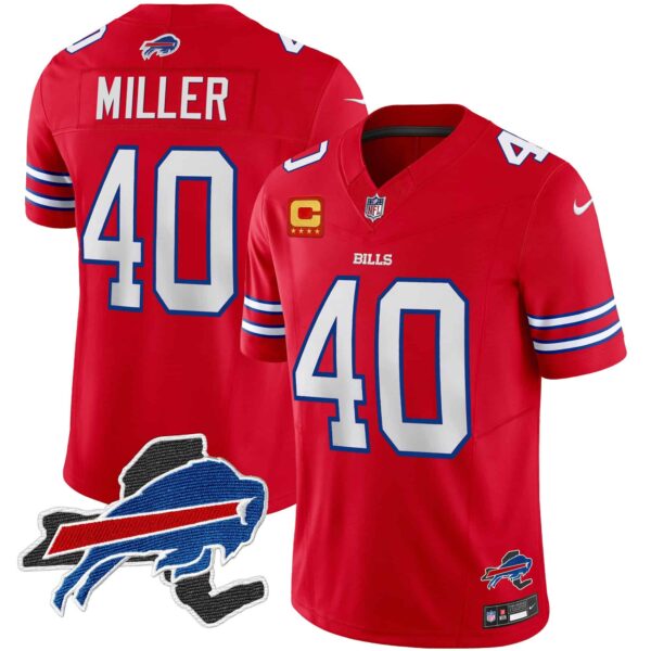 Men’s Bills New York Patch Vapor Limited Jersey – All Stitched – Red – Von Miller