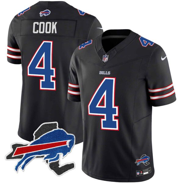 Men’s Bills New York Patch Vapor Limited Jersey – All Stitched – Black – James Cook
