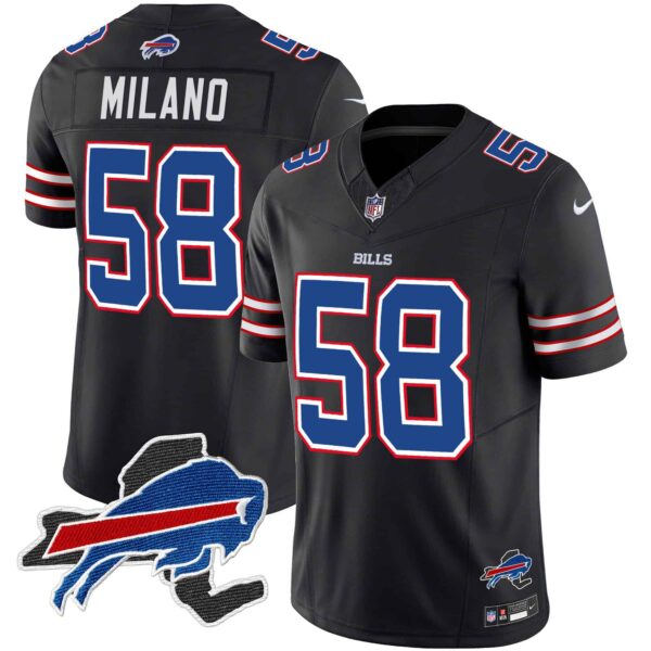 Men’s Bills New York Patch Vapor Limited Jersey – All Stitched – Black – Matt Milano