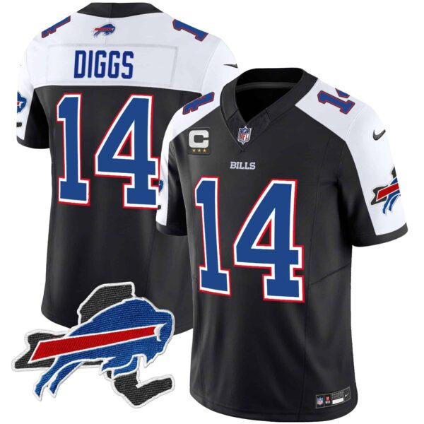 Men’s Bills New York Patch Vapor Limited Jersey – All Stitched – Black Alternate – Stefon Diggs