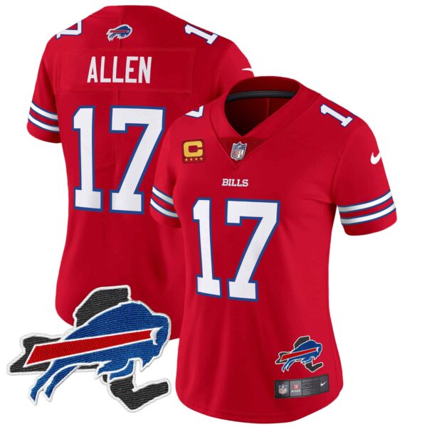 Women’s Bills New York Patch Vapor Limited Jersey – All Stitched – Red – Josh Allen