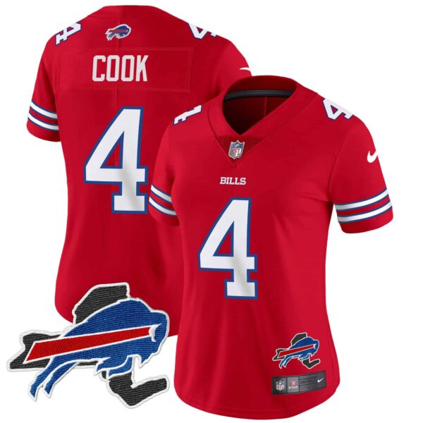 Women’s Bills New York Patch Vapor Limited Jersey – All Stitched – Red – James Cook