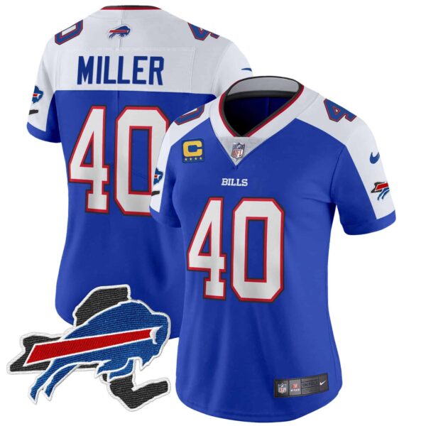 Women’s Bills New York Patch Vapor Limited Jersey – All Stitched – Royal Alternate – Von Miller