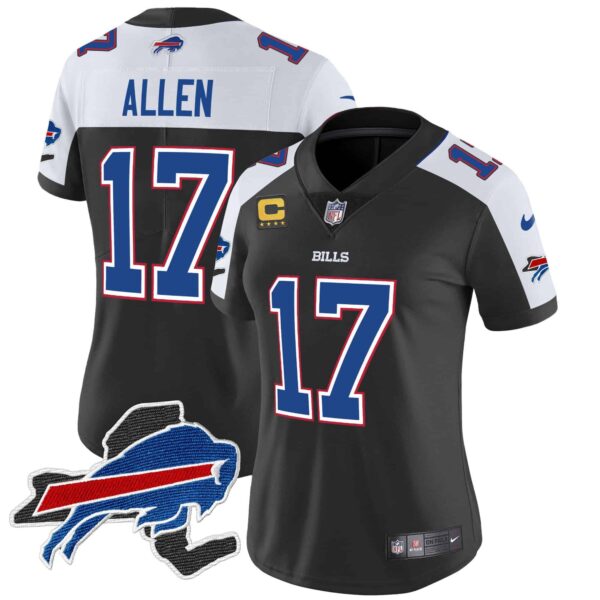 Women’s Bills New York Patch Vapor Limited Jersey – All Stitched – Black Alternate – Josh Allen
