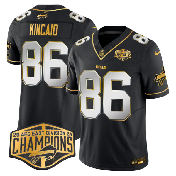 Bills 2024 AFC East Division Champions Gold Vapor Limited Jersey – All Stitched – Black Limited – Dalton Kincaid Jersey