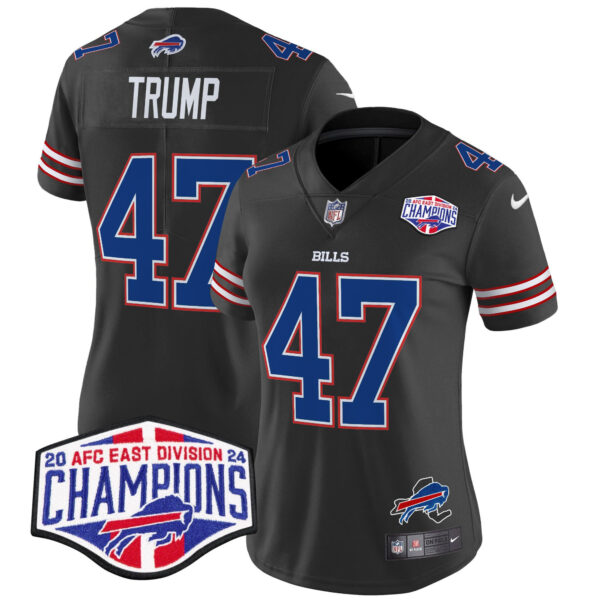 Women’s Bills 2024 AFC East Division Champions Vapor Limited Jersey – All Stitched – Black – Donald Trump Jersey