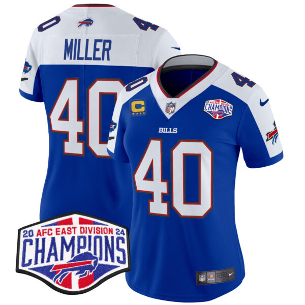 Women’s Bills 2024 AFC East Division Champions Vapor Limited Jersey – All Stitched – Royal Alternate – Von Miller Jersey