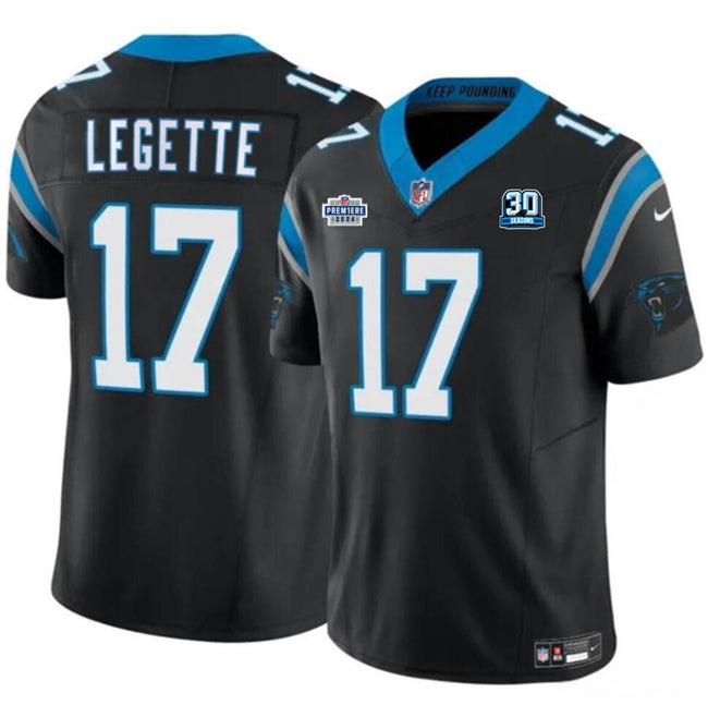 Carolina Panthers #17 Xavier Legette Black 2024 With Dradt Patch And 30Th Jersey