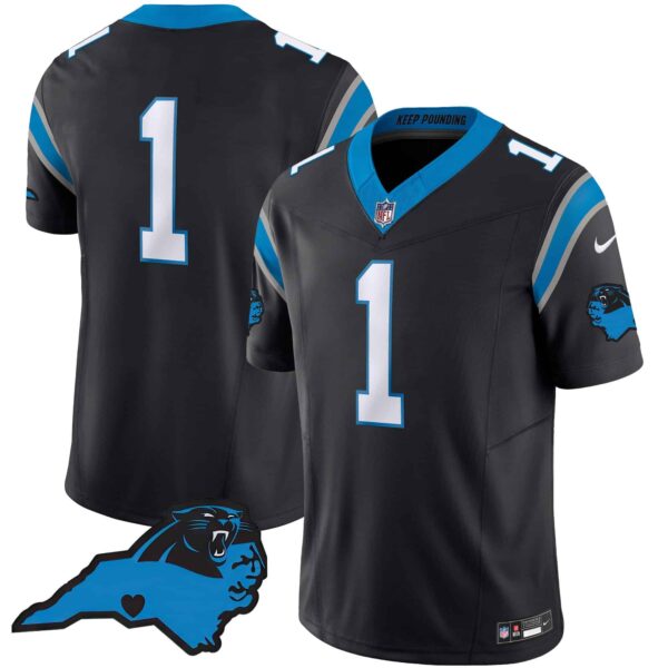 Men’s Panthers Vapor Limited Jersey – Carolina Patch – All Stitched – Black – #1 Team