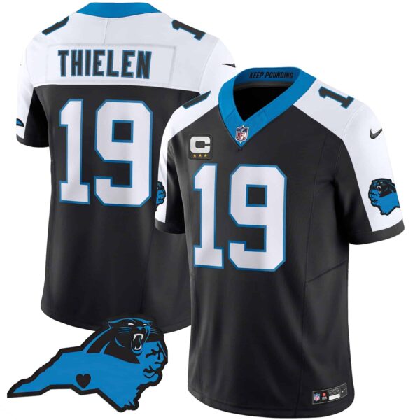 Men’s Panthers Vapor Limited Jersey – Carolina Patch – All Stitched – Black Alternate – Adam Thielen
