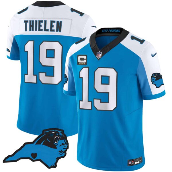 Men’s Panthers Vapor Limited Jersey – Carolina Patch – All Stitched – Blue Alternate – Adam Thielen