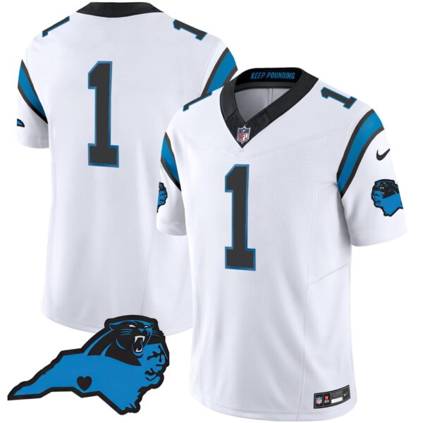 Men’s Panthers Vapor Limited Jersey – Carolina Patch – All Stitched – White – #1 Team