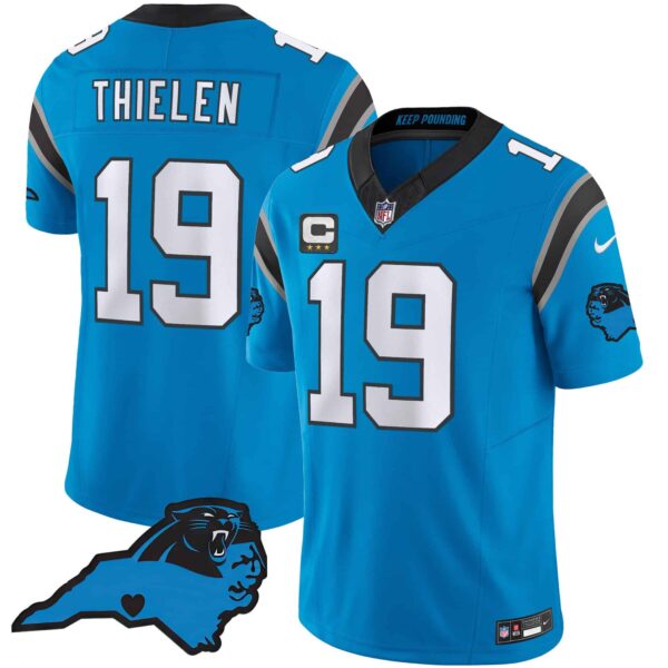 Men’s Panthers Vapor Limited Jersey – Carolina Patch – All Stitched – Blue – Adam Thielen