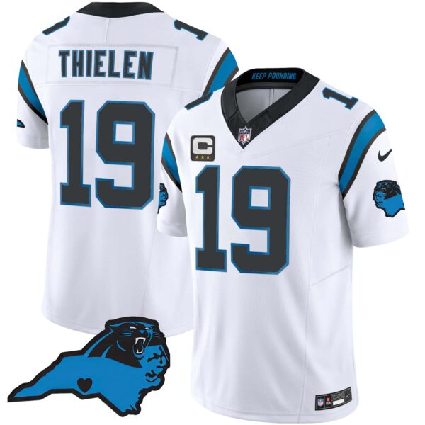 Men’s Panthers Vapor Limited Jersey – Carolina Patch – All Stitched – White – Adam Thielen