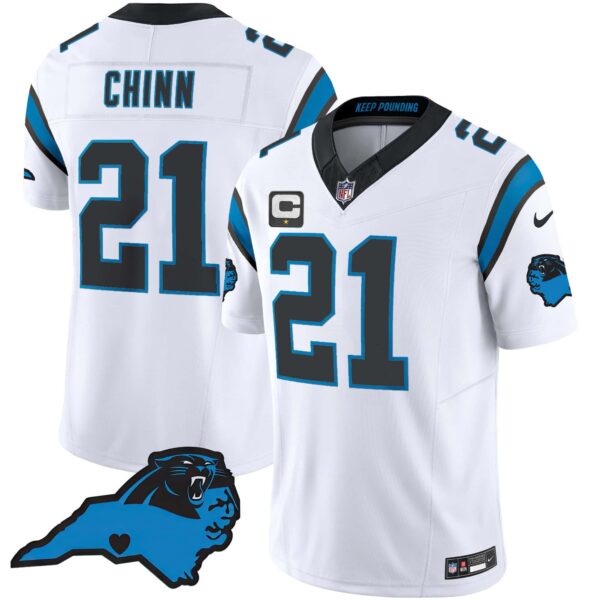 Men’s Panthers Vapor Limited Jersey – Carolina Patch – All Stitched – White – Jeremy Chinn