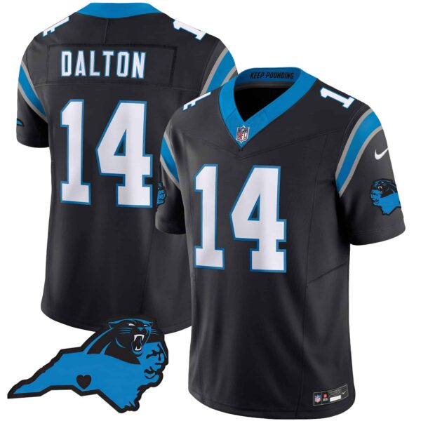 Men’s Panthers Vapor Limited Jersey – Carolina Patch – All Stitched – Black – Andy Dalton