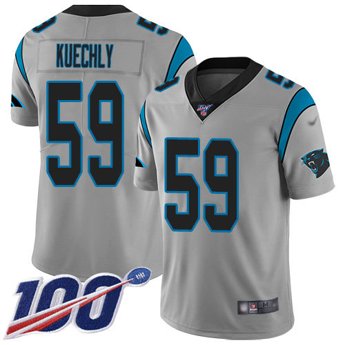 Nike Panthers #59 Luke Kuechly Silver Men’s Stitched NFL Limited Inverted Legend 100th Season Jersey