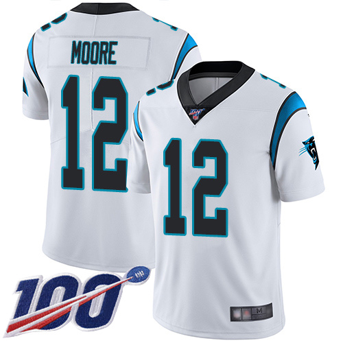 Nike Panthers #12 DJ Moore White Men’s Stitched NFL 100th Season Vapor Limited Jersey