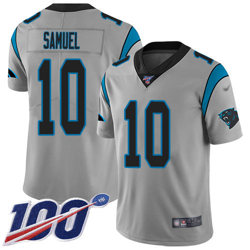 Nike Panthers #10 Curtis Samuel Silver Men’s Stitched NFL Limited Inverted Legend 100th Season Jersey