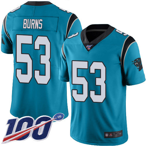 Nike Panthers #53 Brian Burns Blue Men’s Stitched NFL Limited Rush 100th Season Jersey
