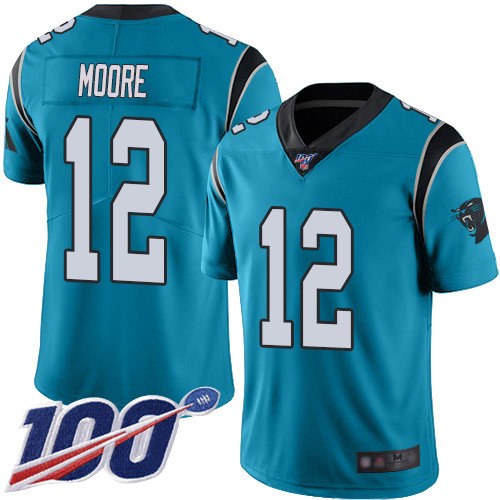 Nike Panthers #12 DJ Moore Blue Alternate Men’s Stitched NFL 100th Season Vapor Limited Jersey