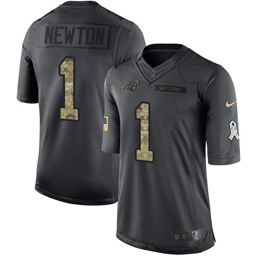 Nike Panthers #1 Cam Newton Black Men’s Stitched NFL Limited 2016 Salute to Service Jersey