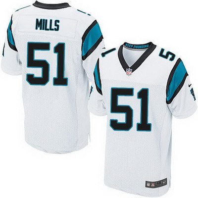 Men’s Carolina Panthers #51 Sam Mills White Road NFL Nike Elite Jersey