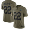 Men’s Carolina Panthers #22 Christian McCaffrey 2022 Olive Salute To Service Limited Stitched Jersey