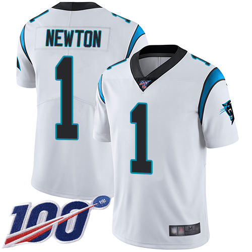Panthers #1 Cam Newton White Men’s Stitched Football 100th Season Vapor Limited Jersey