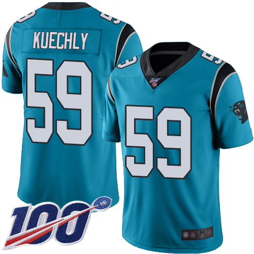 Panthers #59 Luke Kuechly Blue Men’s Stitched Football Limited Rush 100th Season Jersey