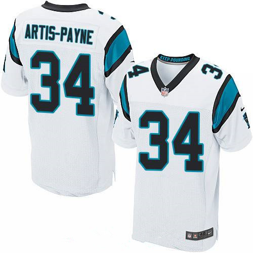 Men’s Carolina Panthers #34 Cameron Artis-Payne White Road Stitched NFL Nike Elite Jersey