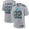 Men’s Carolina Panthers #22 Christian McCaffrey Gray Atmosphere Fashion Stitched Game Jersey