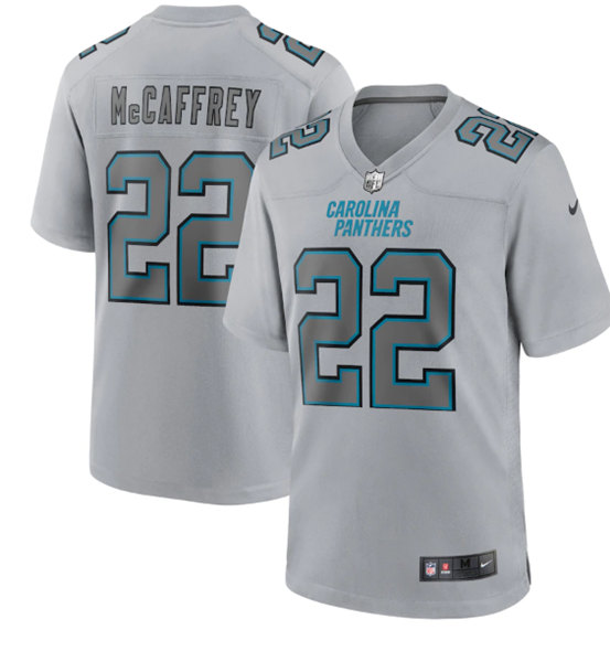 Men’s Carolina Panthers #22 Christian McCaffrey Gray Atmosphere Fashion Stitched Game Jersey