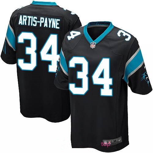 Men’s Carolina Panthers #34 Cameron Artis-Payne Black Team Color Stitched NFL Nike Game Jersey