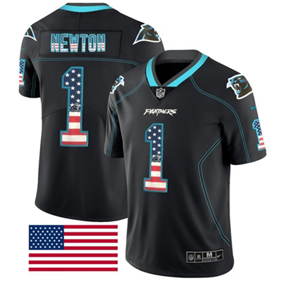 Nike Carolina Panthers #1 Cam Newton Black Men’s Stitched NFL Limited Rush USA Flag Jersey