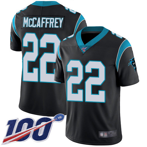 Panthers #22 Christian McCaffrey Black Team Color Men’s Stitched Football 100th Season Vapor Limited Jersey