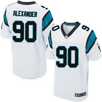 Men’s Carolina Panthers #90 Frank Alexander White Road NFL Nike Elite Jersey