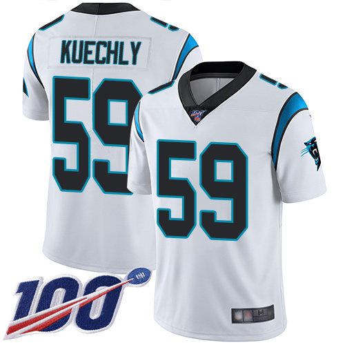 Panthers #59 Luke Kuechly White Men’s Stitched Football 100th Season Vapor Limited Jersey