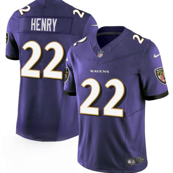 Baltimore Ravens #22 Derrick Henry Purple 2023 FUSE Stitched Game Jersey