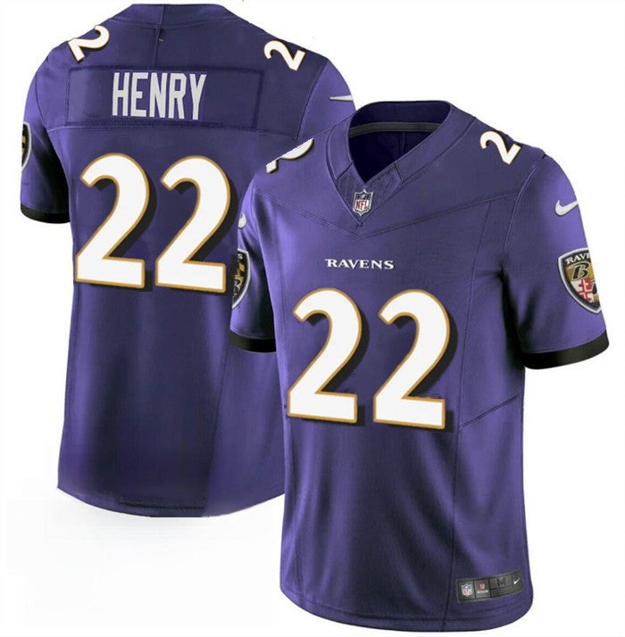 Baltimore Ravens #22 Derrick Henry Purple 2023 FUSE Stitched Game Jersey