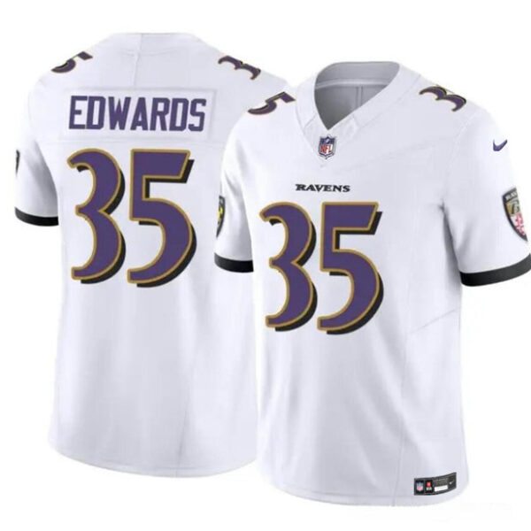 Baltimore Ravens #35 Gus Edwards White 2023 FUSE Vapor Limited Football Jersey