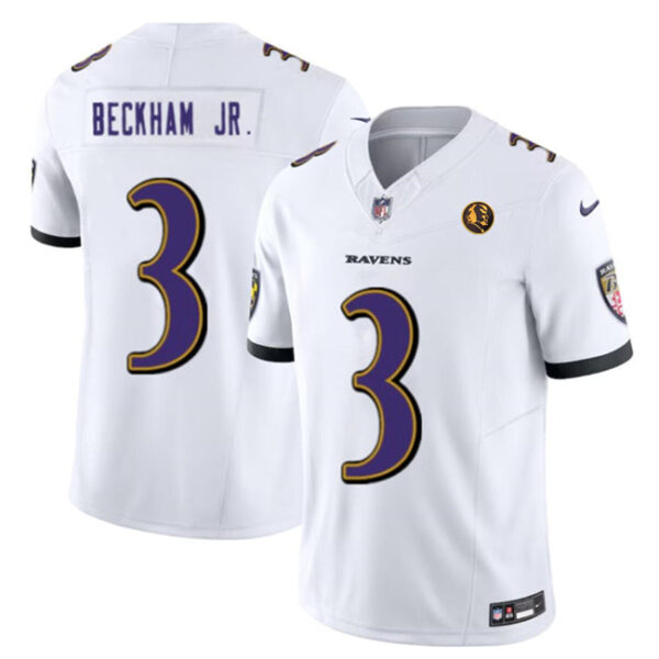 Baltimore Ravens #3 Odell Beckham Jr White 2023 FUSE With John Madden Patch Vapor Jersey