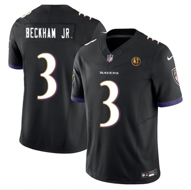 Baltimore Ravens #3 Odell Beckham Jr Black 2023 FUSE With John Madden Patch Vapor Jersey