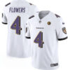 Baltimore Ravens #4 Zay Flowers White 2023 FUSE With John Madden Patch Vapor Jersey